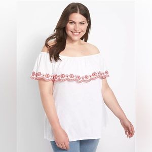 LANE BRYANT SIZE 18/20 **Swing Ruffle Off-The-Shoulder Knit Top** WHITE